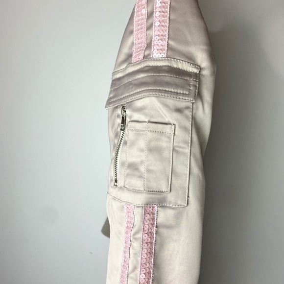 PINK GUESS LONG SATIN BOMBER JACKET - Picture 5 of 6